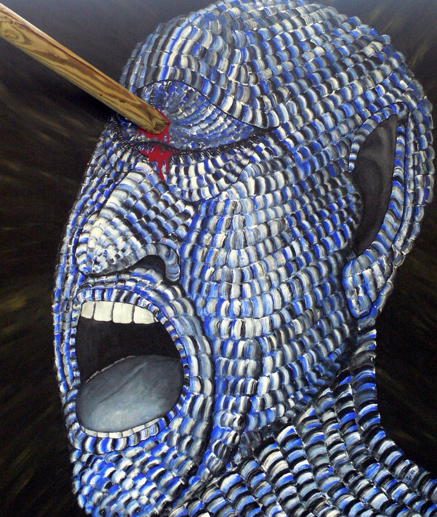 9/11 An Old Story, 2002, 150x110cm, Acrylic, Wood on Canvas, - 2200 Euro -