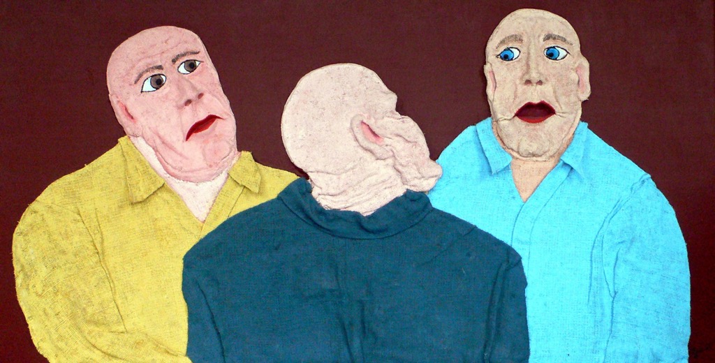 Drei alte Säcke, 2000, 124x65 cm, mixed media on wood, - 1100 Euro -