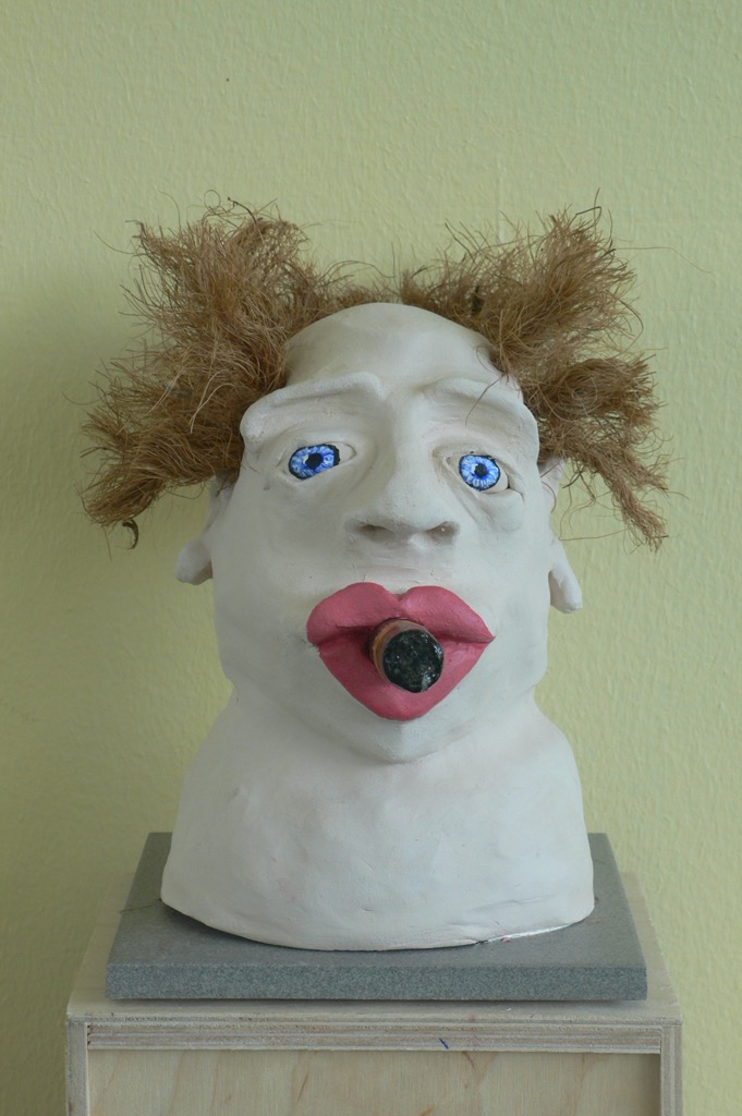 Head 11, 2009, ca. 25x15x15cm, Terracotta and Palm rope, - sold-